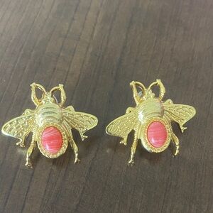 Gold and Stone Bee Earrings